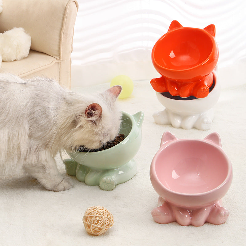 Ceramic Cat Shaped Food & Water Bowl