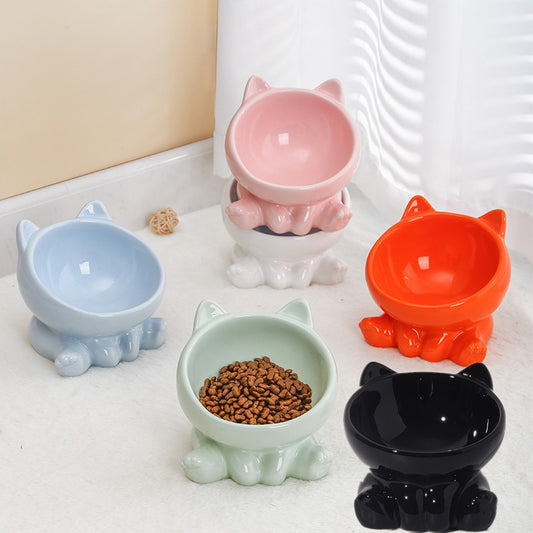 Ceramic Cat Shaped Food & Water Bowl